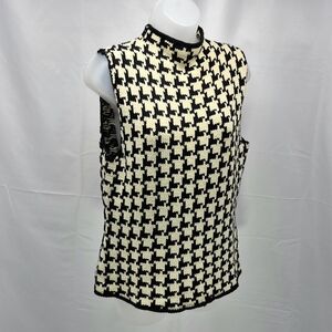 John Paul Richard Knit Sweater Vest B&W Houndstooth Pullover Layering Medium